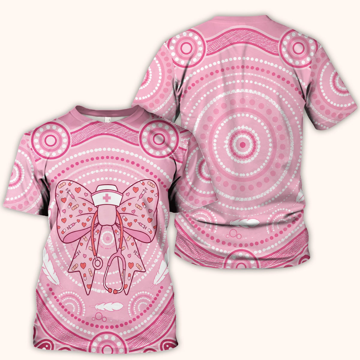 Pink Nurse Bow Stethoscope Scrub Top