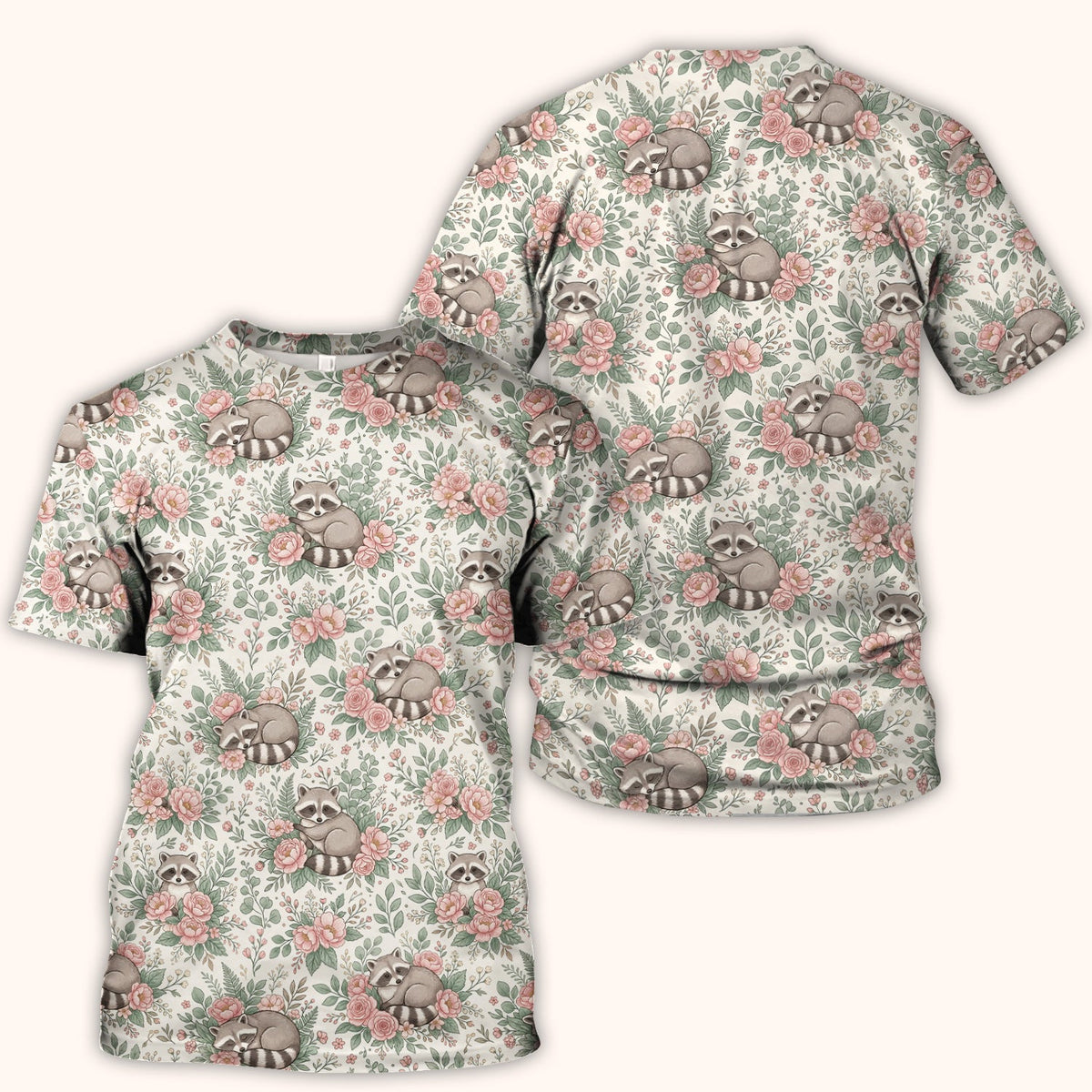Sleeping Raccoon Rose Garden Nurse Scrub Top