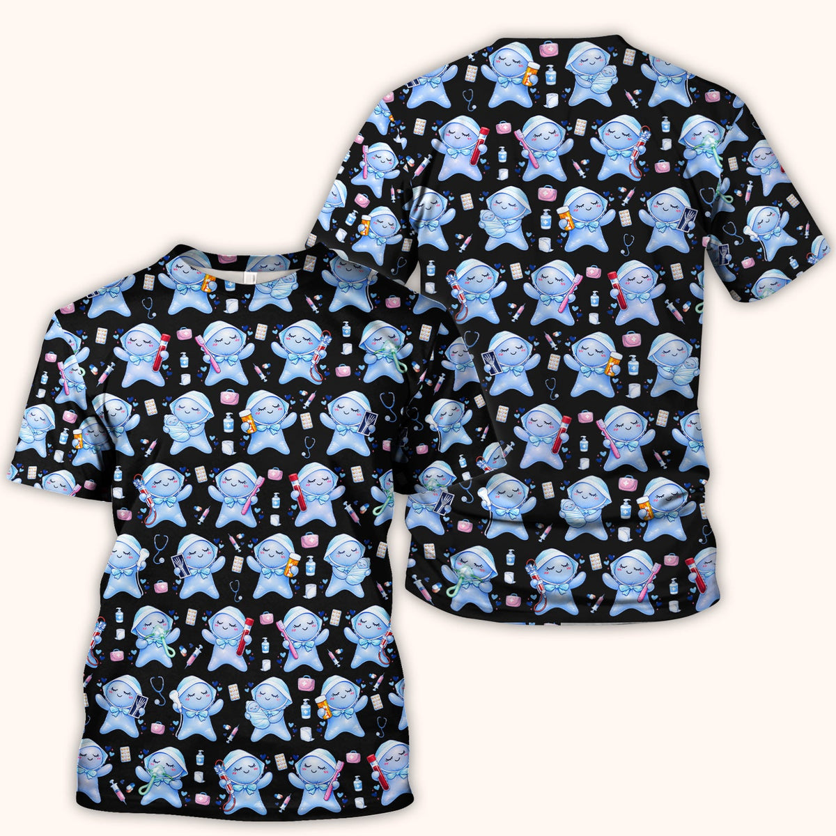 Dental Tooth Character Nurse Scrub Top