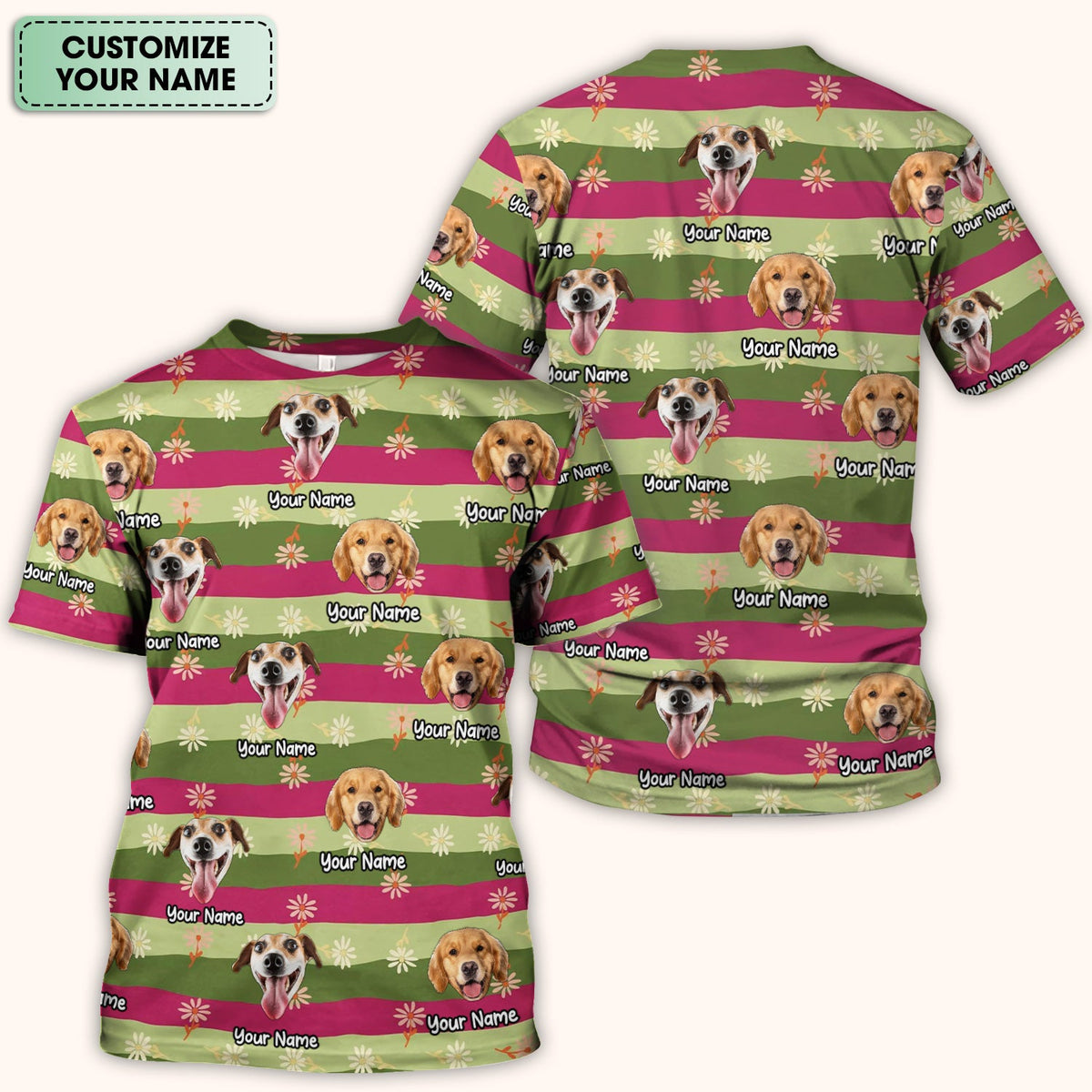 Personalized Dog Photo Spring Stripes Nurse Scrub Top