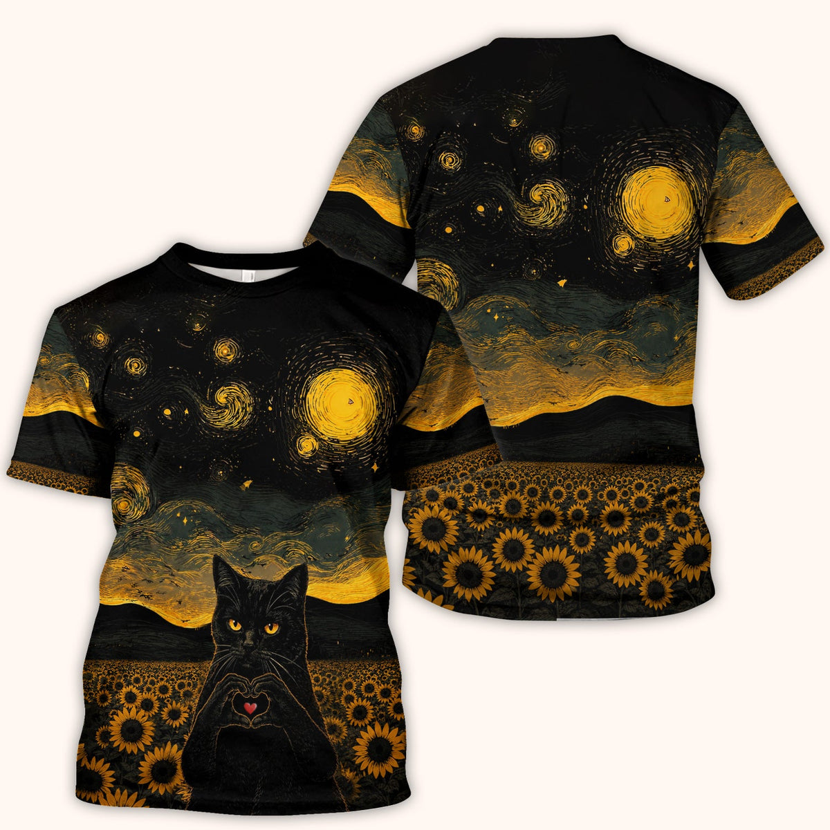 Cute Black Cat Sunflower Night Nurse Scrub Top