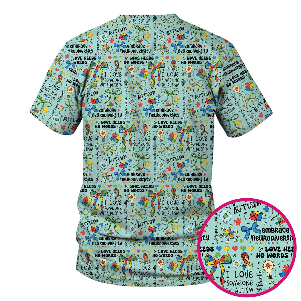 Autism Awareness Puzzle Ribbon Pastel Nurse Scrub Top