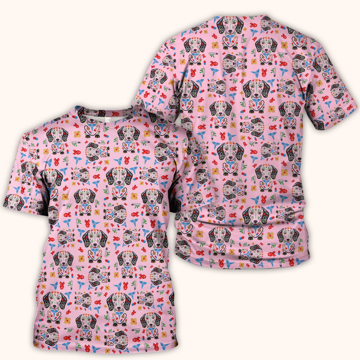 Dachshund Medical Icon Nurse Scrub Top