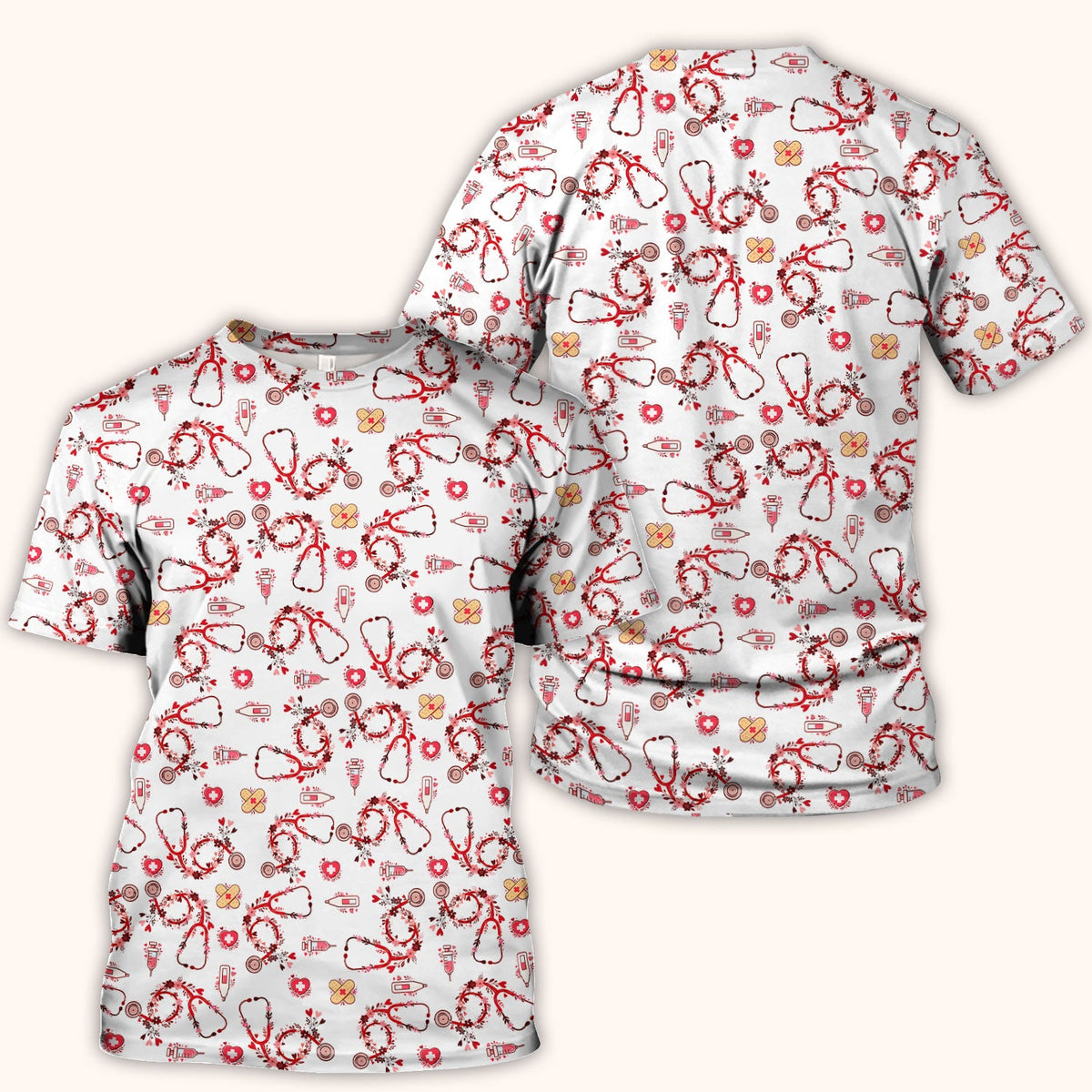 Heart Stethoscope Nurse Scrub Top