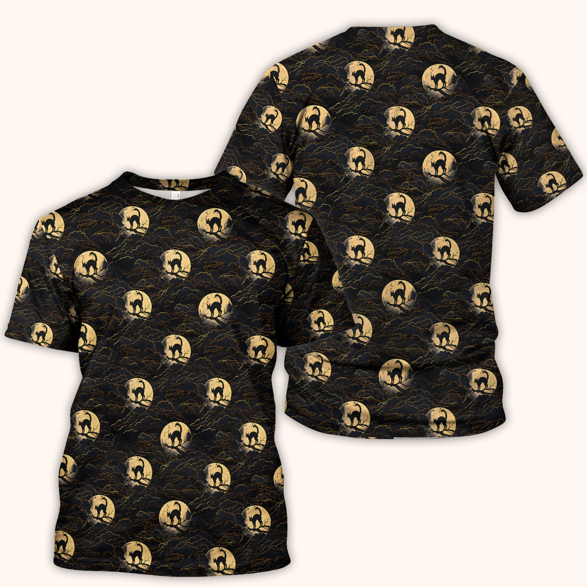 Black Cat In Moonlight Nurse Scrub Top - Halloween Gift