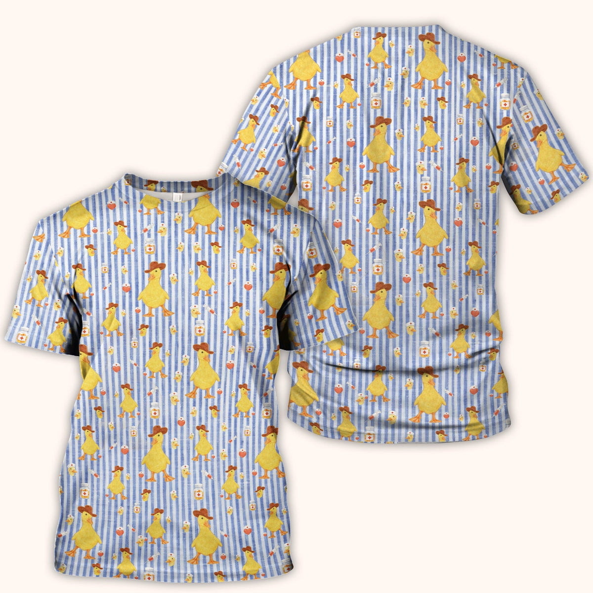 Cowboy Ducktor Vertical Stripe Nurse Scrub Top