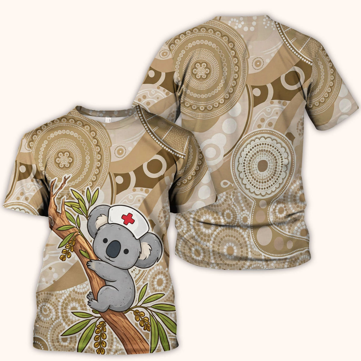 Australian Indigenous Inspired Dot Art Scrub Top, Cute Koala Pattern Nurse Shirt, Comfortable Scrubs For Nursing