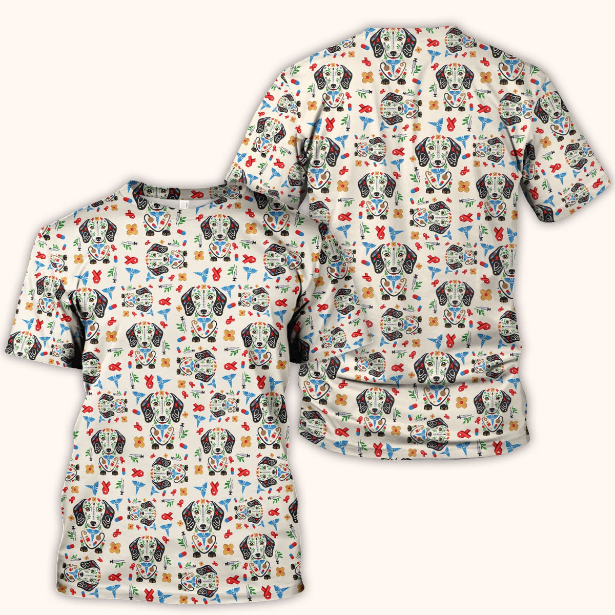 Dachshund Medical Icon Nurse Scrub Top