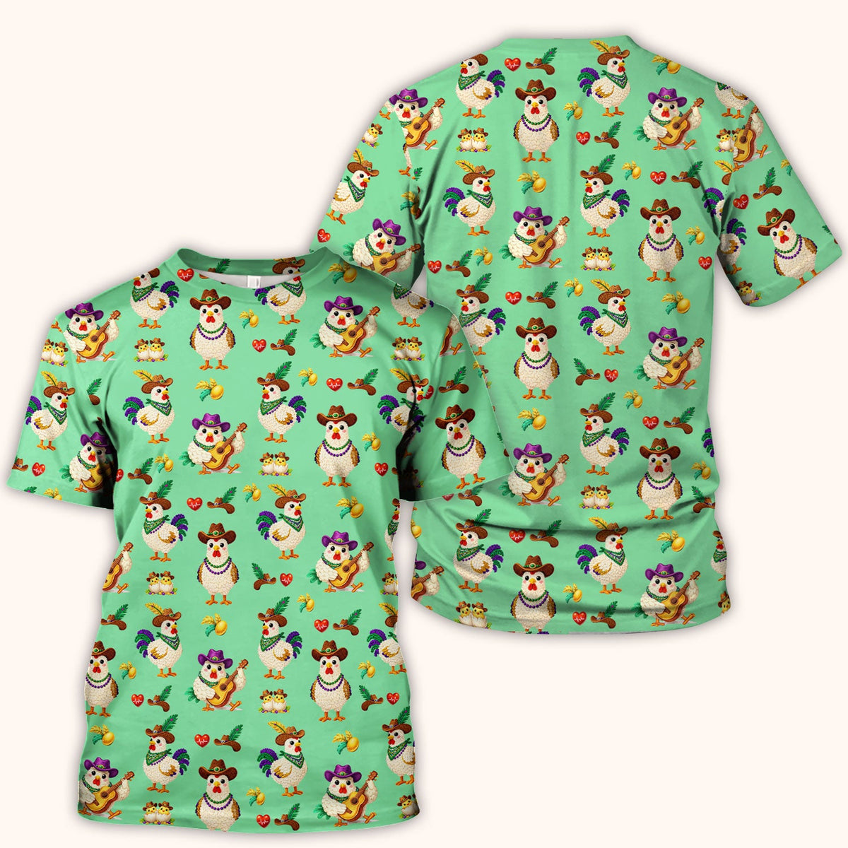 Mardi Gras Rooster Cowboy Nurse Scrub Top