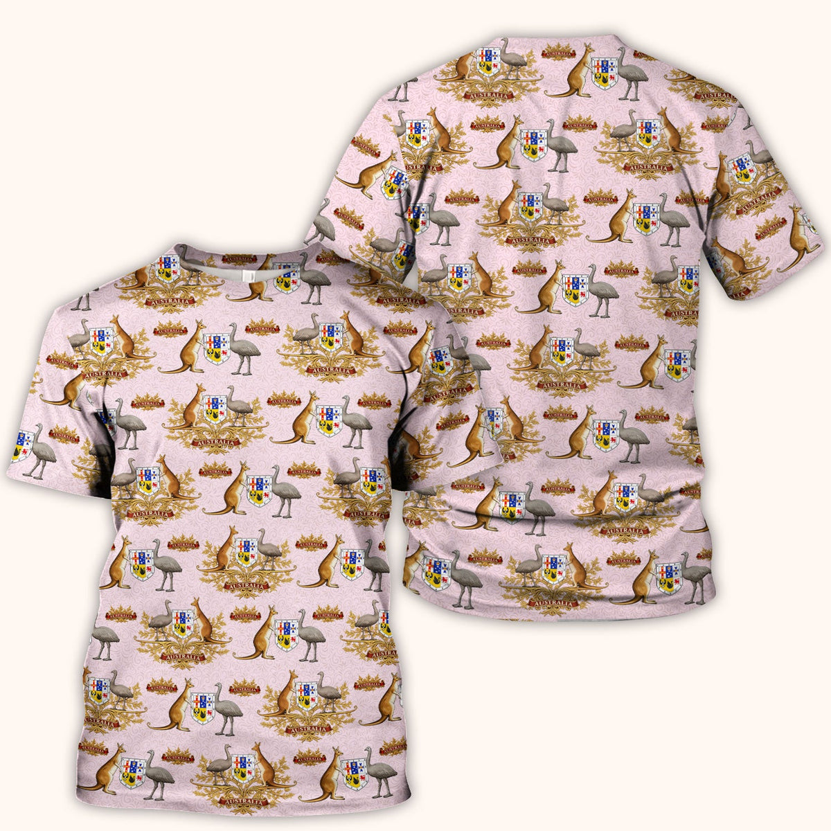 Australian Kangaroo Emu Crest Pattern Scrub Top, Comfortable Scrubs for Nurses