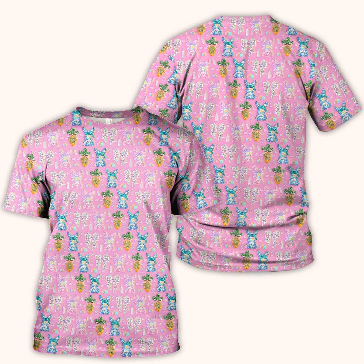 Bunny Carrot Bow Nurse Scrub Top - Easter Gift