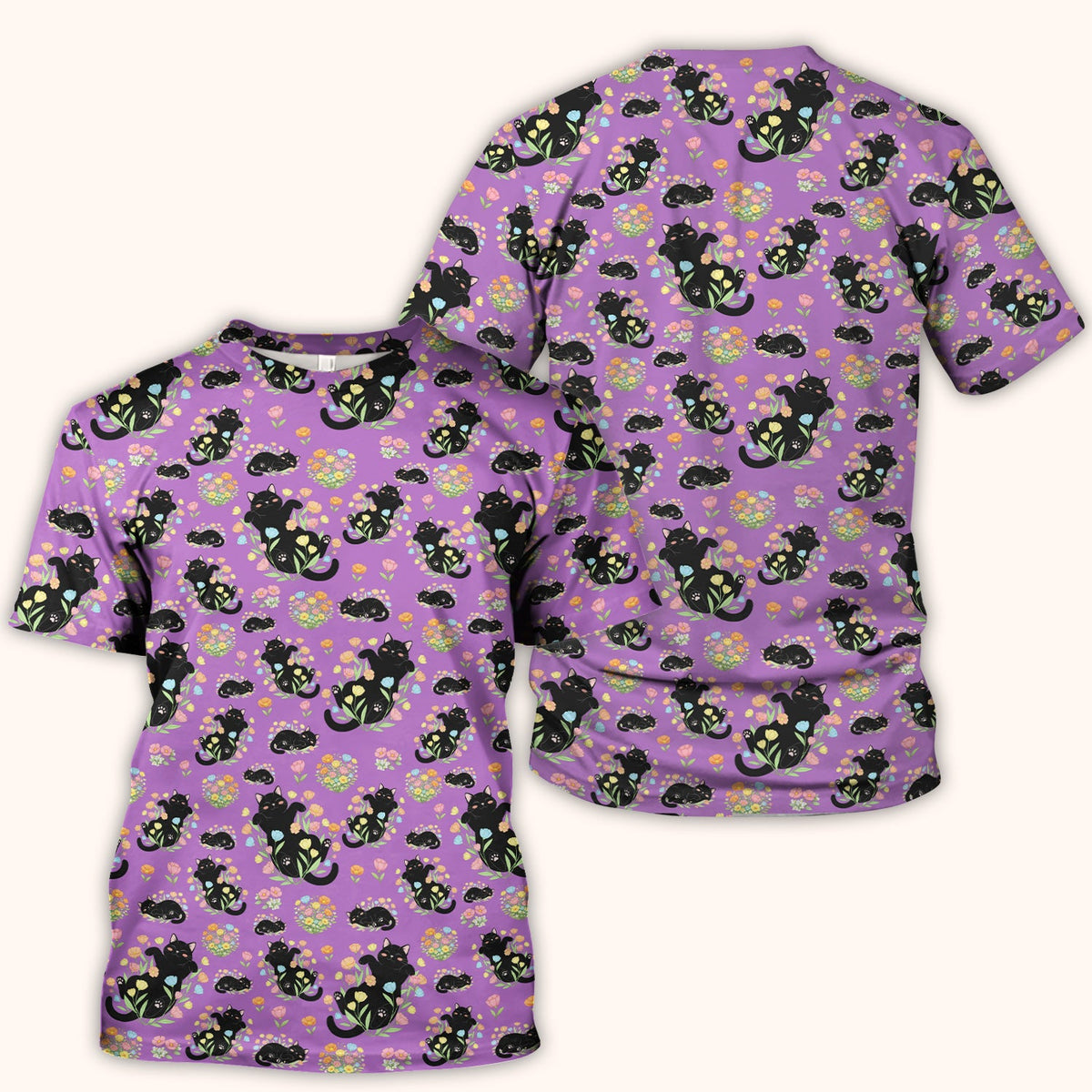Cats Cute Poses Floral Nurse Scrub Top