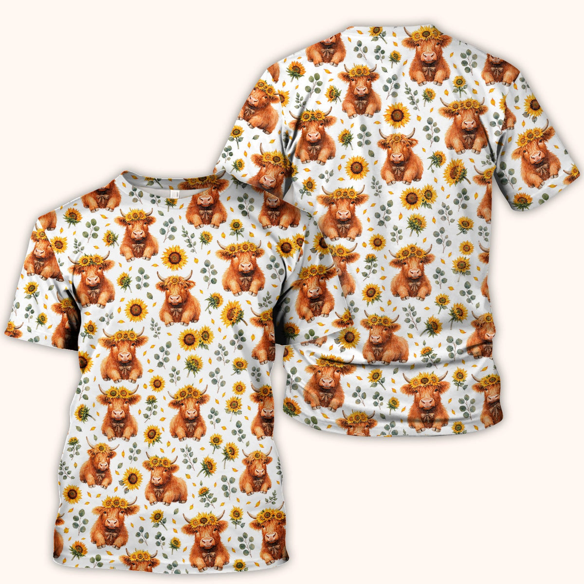 Rustic Highland Cow Floral Nurse Scrub Top