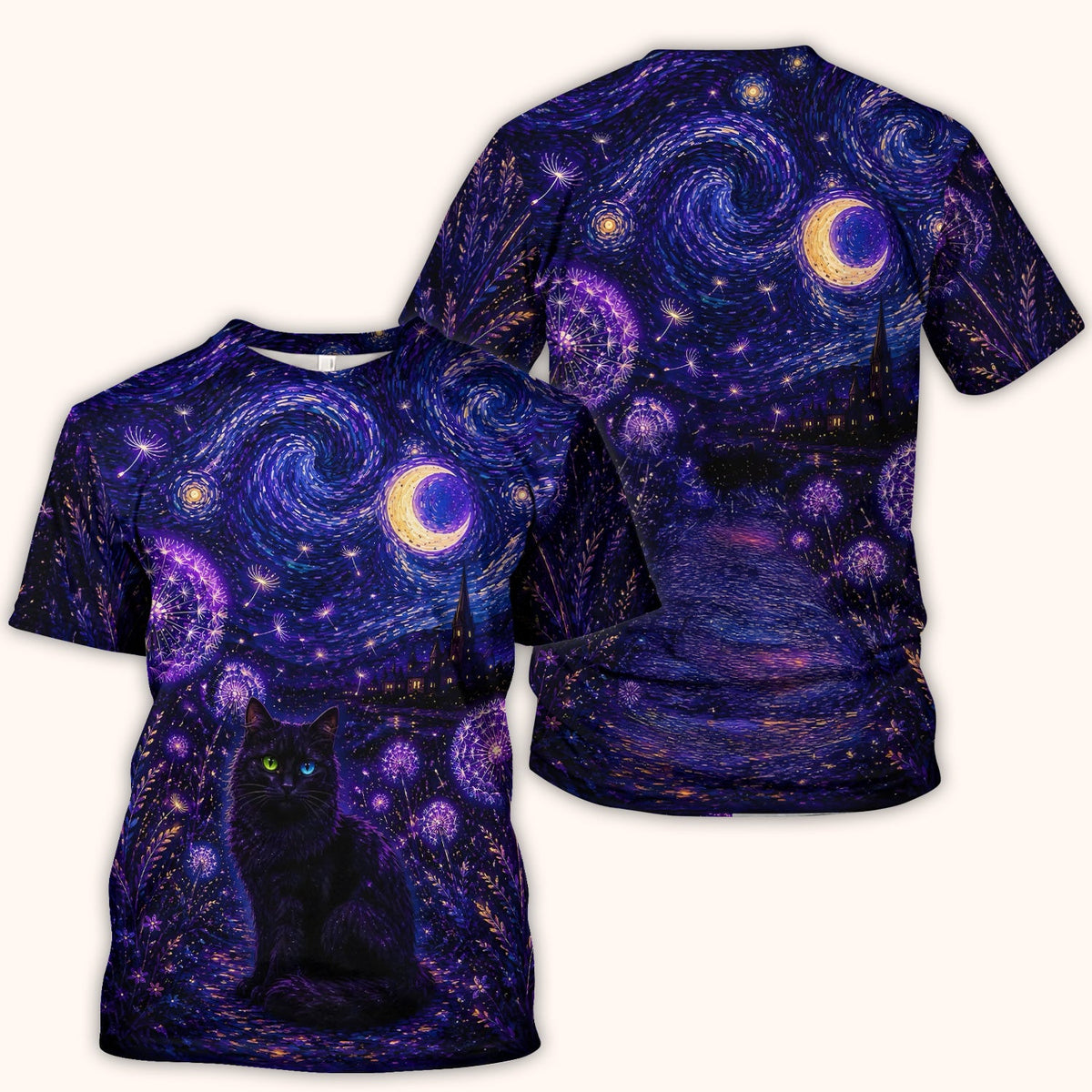 Mystical Black Cat Starry Night Nurse Scrub Top