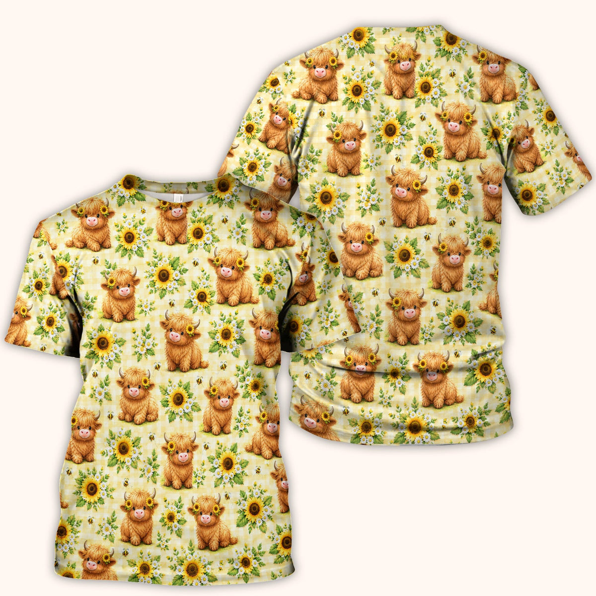 Sunflower Highland Cow Bee Nurse Scrub Top