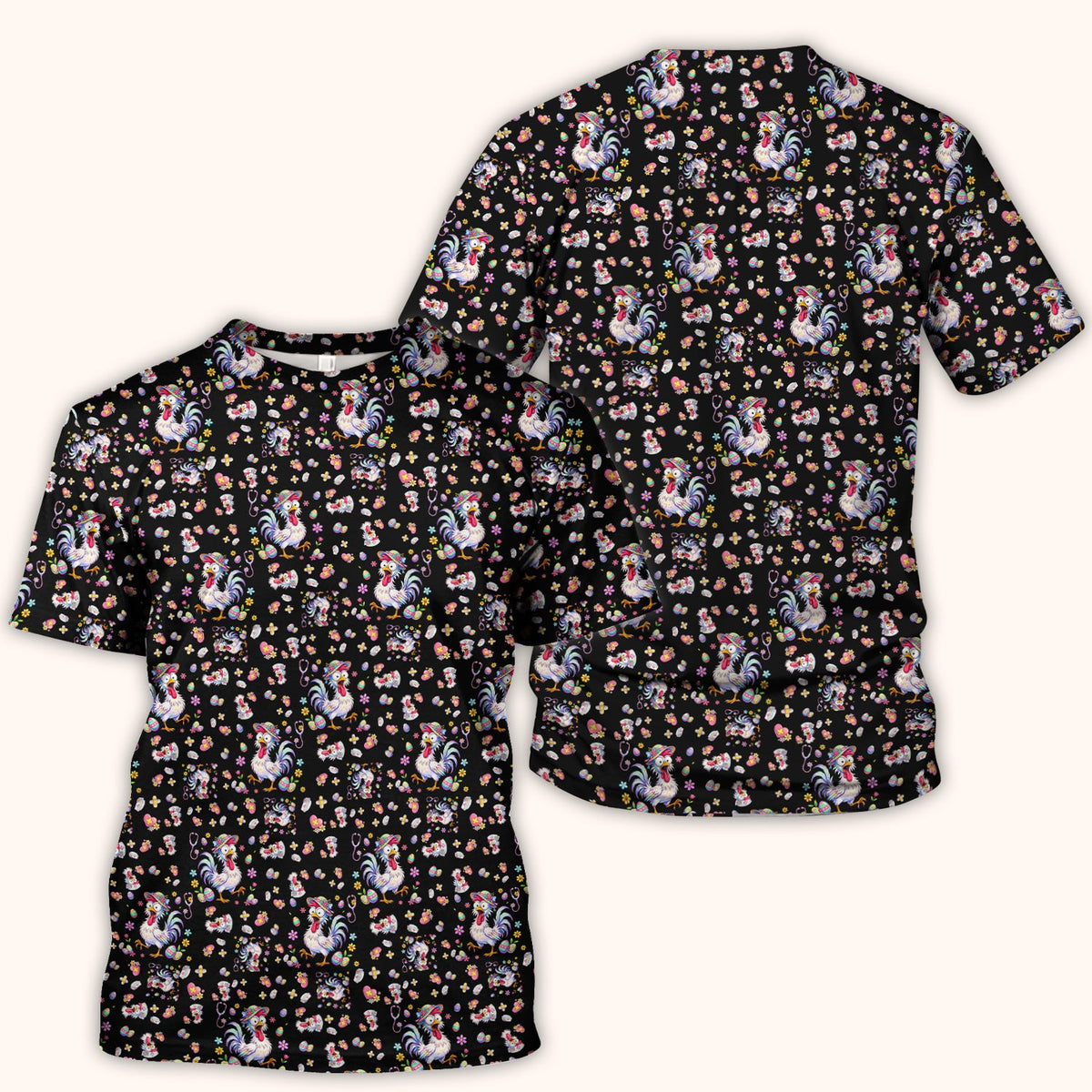 Funny Easter Nurse Chicken Pattern Scrub Top, Comfortable Scrubs for Nurses