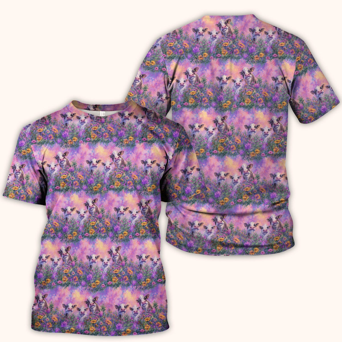 Pastel Cow Meadow Flower Nurse Scrub Top