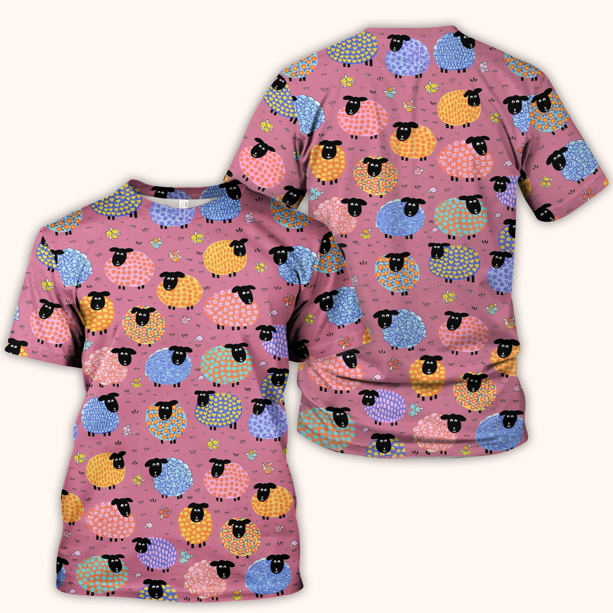 Funny Colorful Sheep Pattern Scrub Top, Comfortable Scrubs for Nurses
