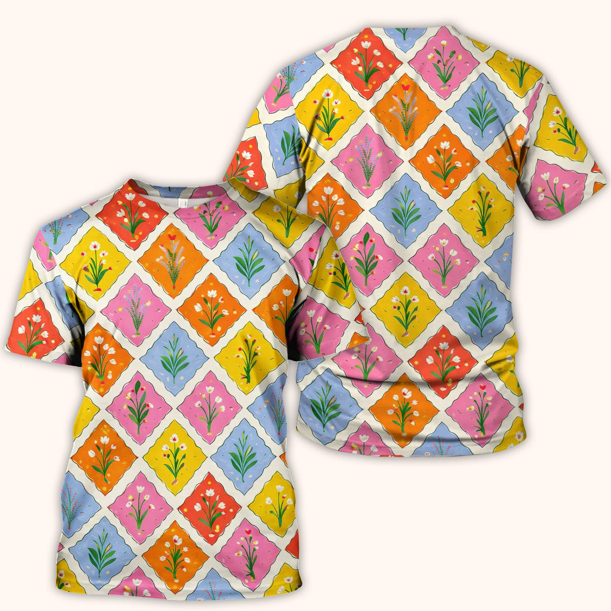 Colorful Floral Tile Nurse Scrub Top