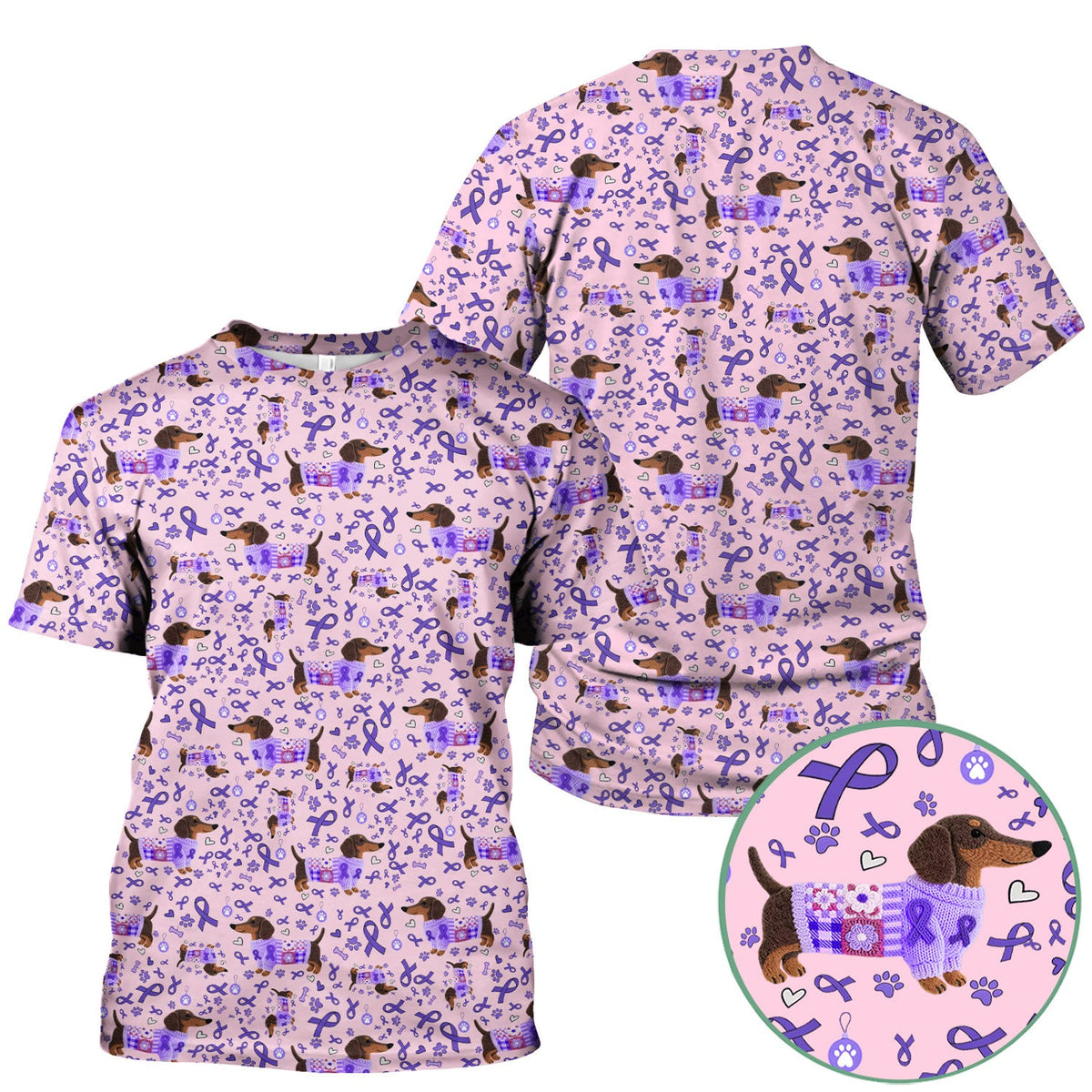 Purple Ribbon Dachshund Nurse Scrub Top