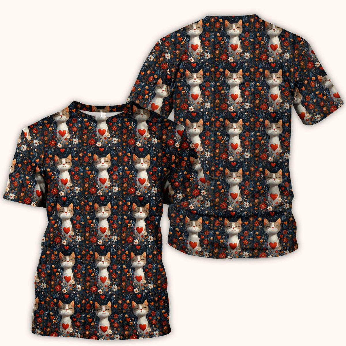 Cat Heart Floral Garden Nurse Scrub Top