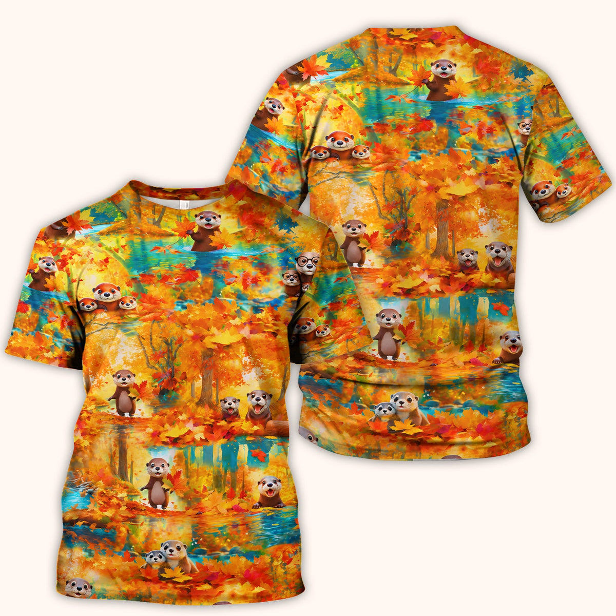 Cute Autumn Otter Leaf Forest Nurse Scrub Top