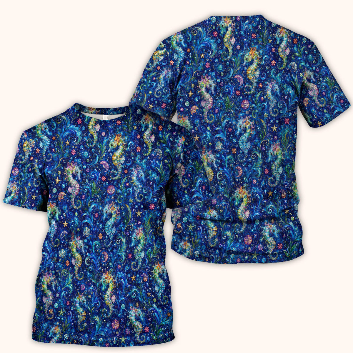Vibrant Seahorse Ocean Swirl Nurse Scrub Top