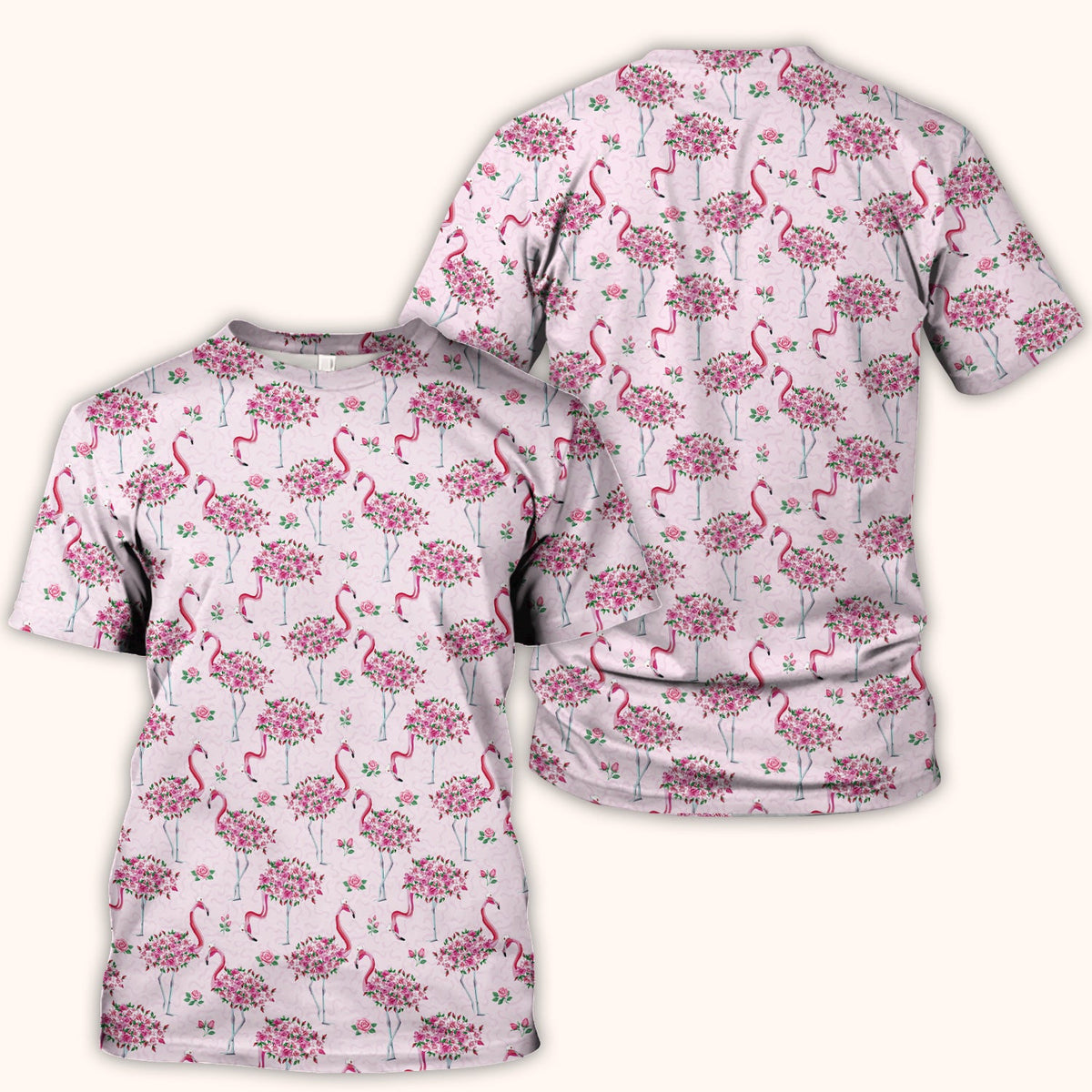Pink Flamingo Floral Pattern Scrub Top, Comfortable Scrubs for Nurses