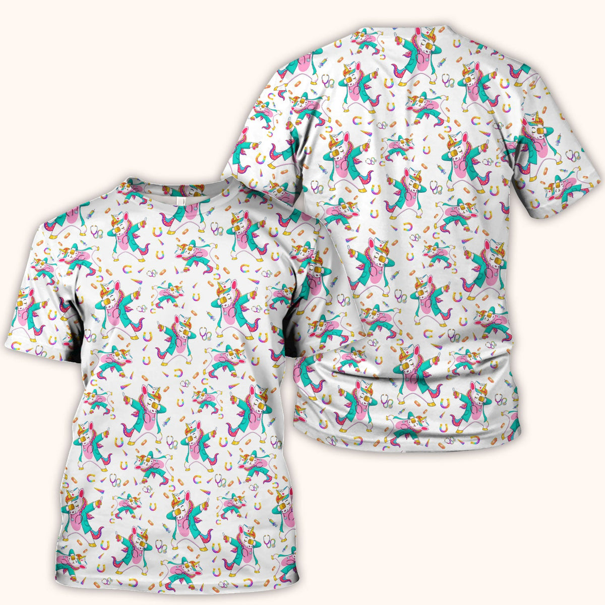 Cute Unicorn Nurse Dance Pattern Scrub Top, Breathable Fabrics Nursing Uniform
