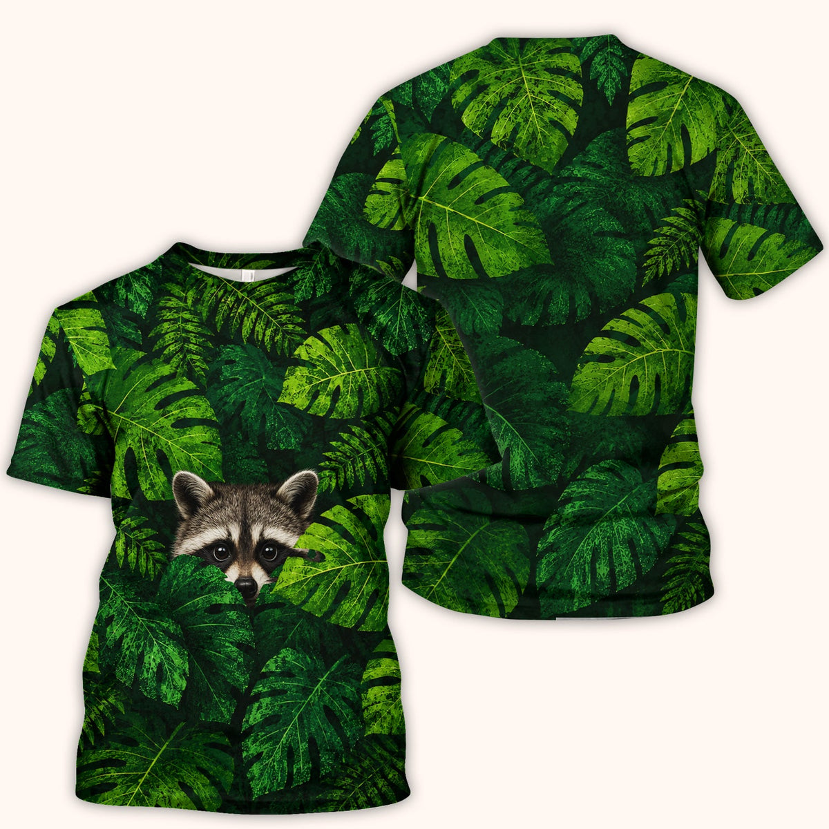 Raccoon Tropical Leaf Nurse Scrub Top