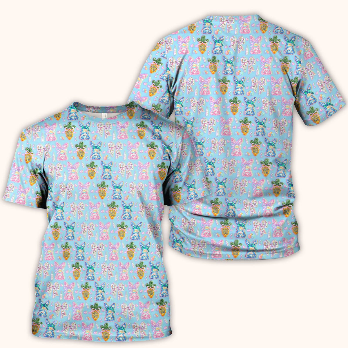 Bunny Carrot Bow Nurse Scrub Top - Easter Gift