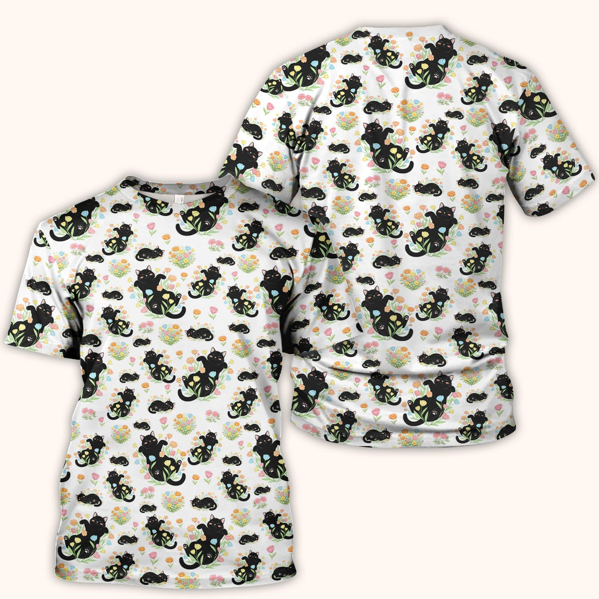 Cats Cute Poses Floral Nurse Scrub Top
