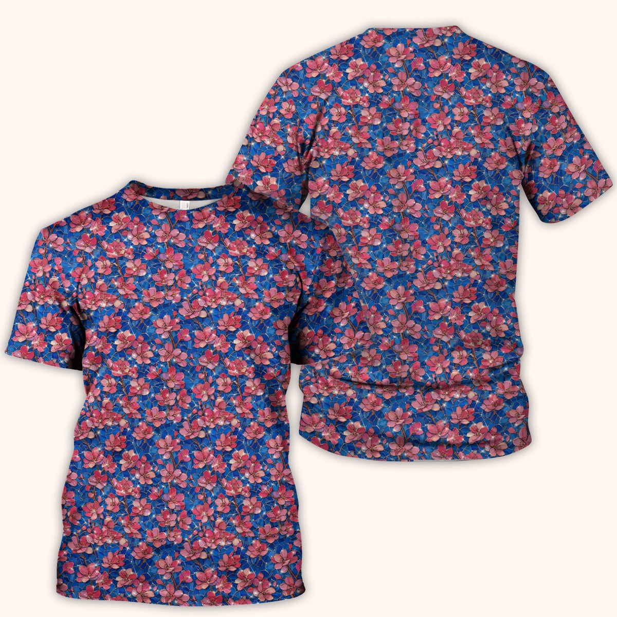 Pink Cherry Blossom Floral Nurse Scrub Top