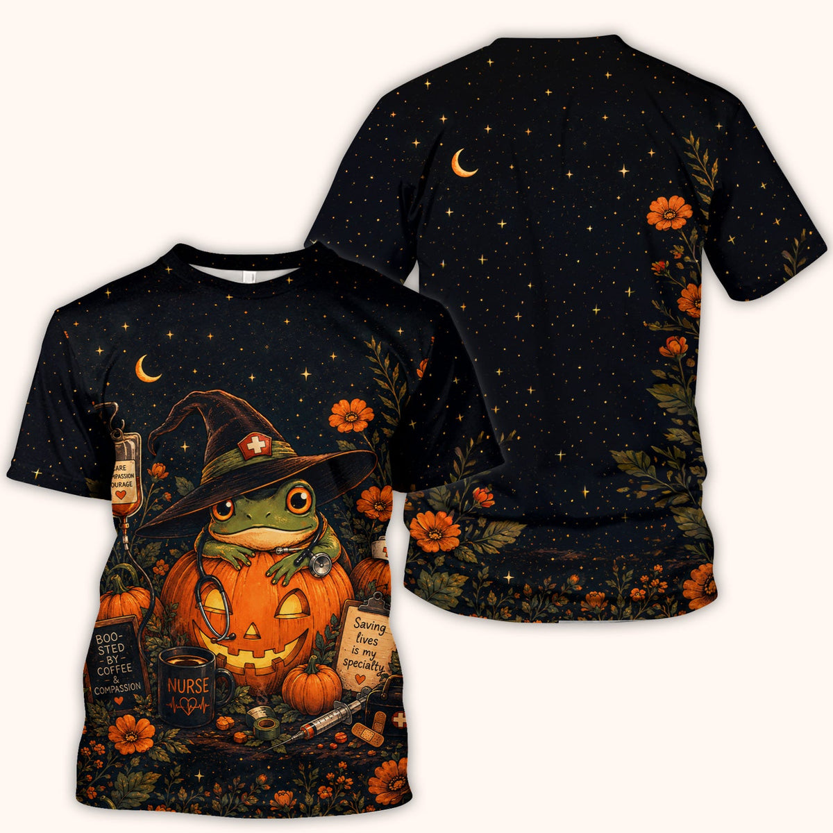 Witch Frog Pumpkin Nurse Scrub Top - Halloween Gift
