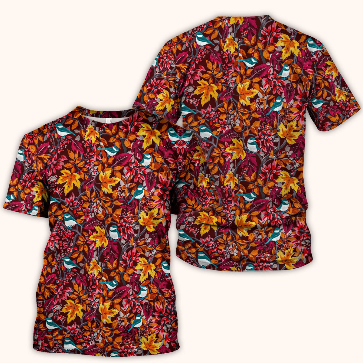 Autumn Leaves Blue Bird Nurse Scrub Top