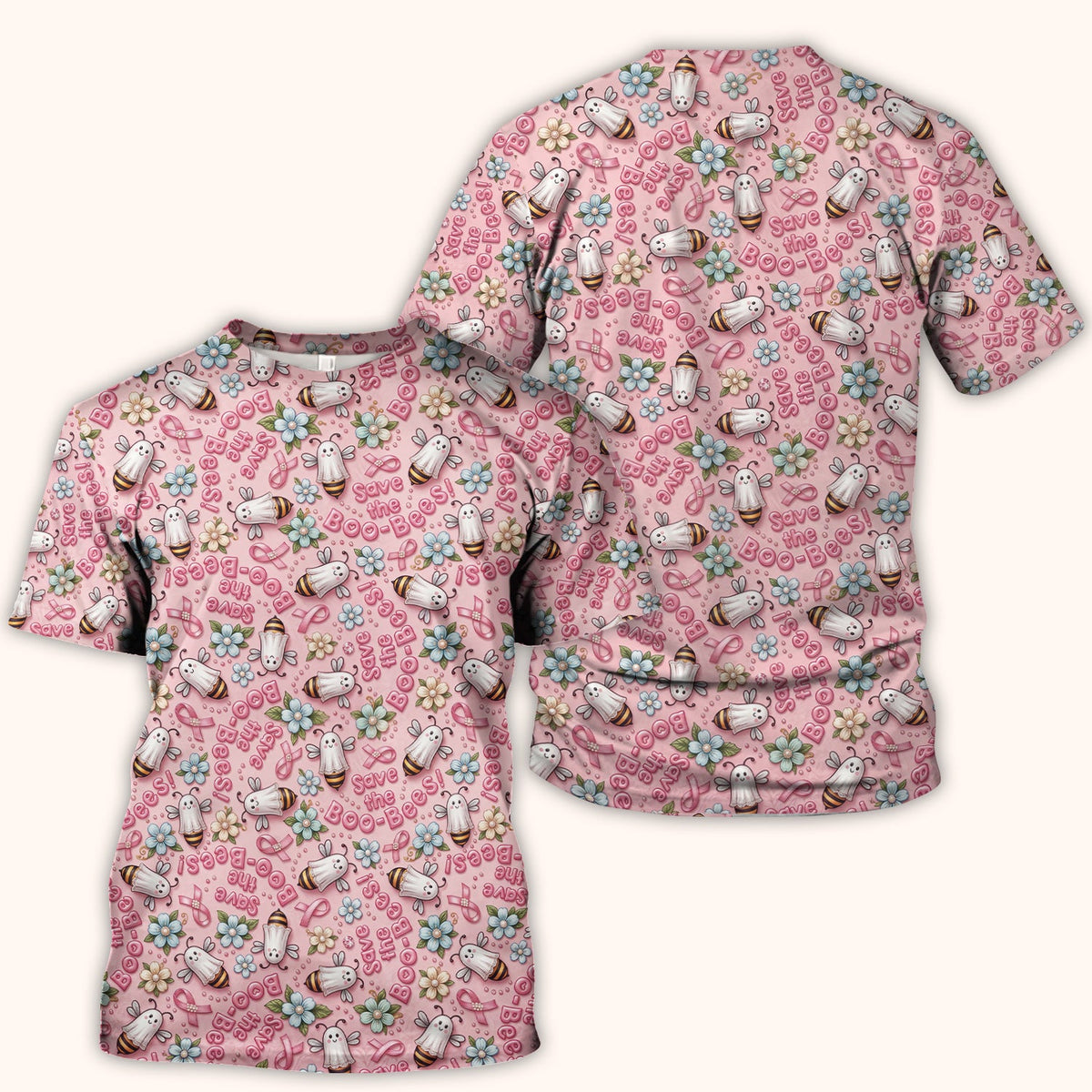 Save The Boo-Bees Ribbon Nurse Scrub Top