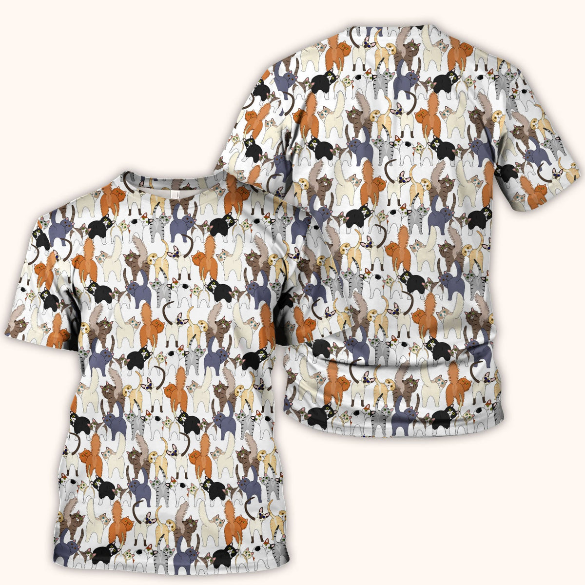 Whimsical Multicolor Cat Cartoon Nurse Scrub Top