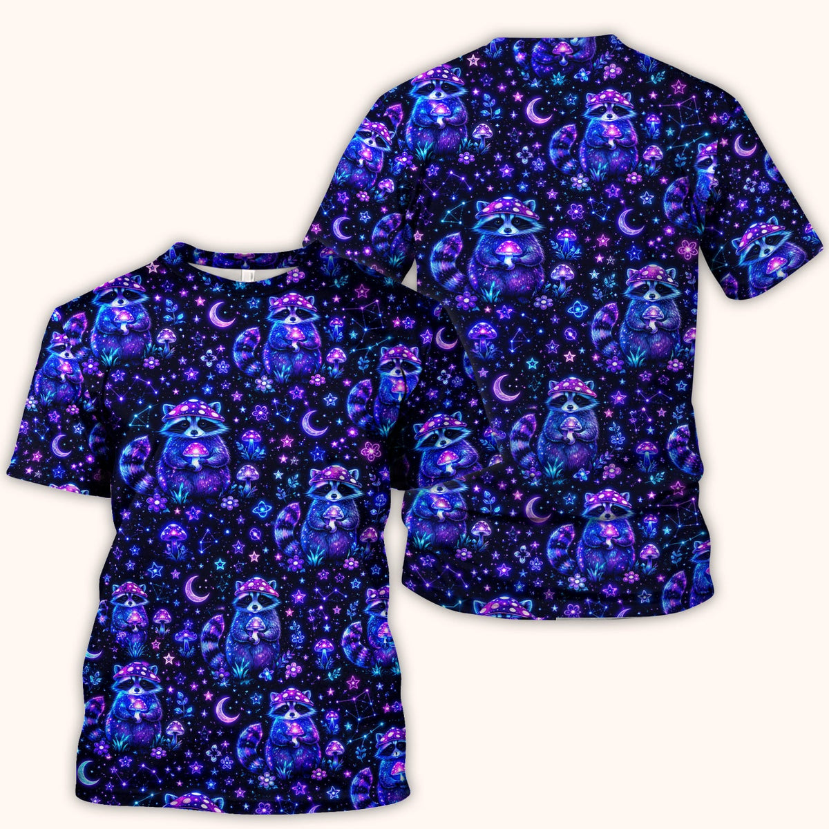 Neon Mushroom Raccoon Galaxy Nurse Scrub Top