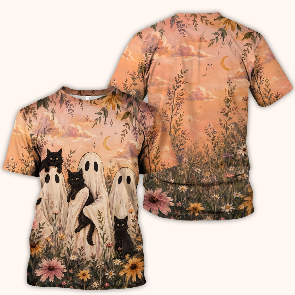 Ghosts Black Cats Nurse Scrub Top - Halloween Gift
