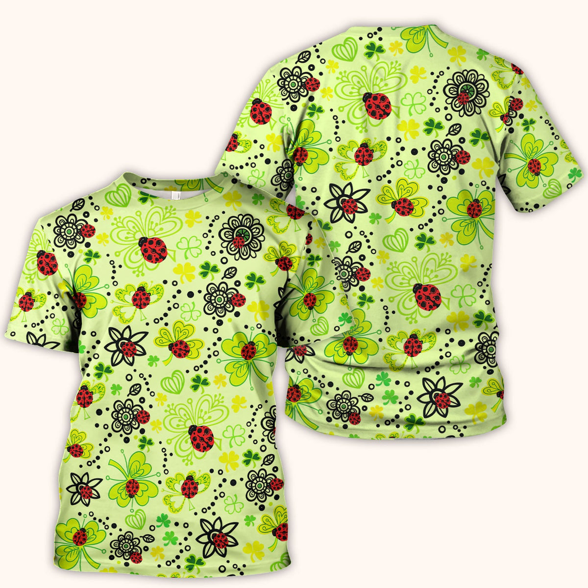 Ladybug Clover Floral Pattern Print Scrubs Nurses, Breathable Fabrics Nursing Uniform