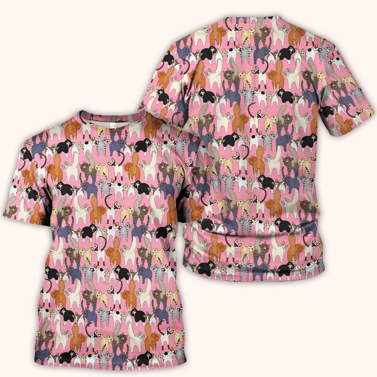 Whimsical Multicolor Cat Cartoon Nurse Scrub Top