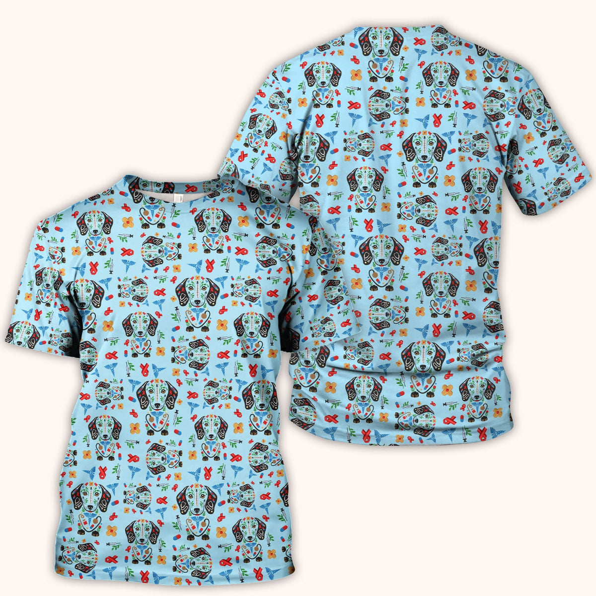Dachshund Medical Icon Nurse Scrub Top