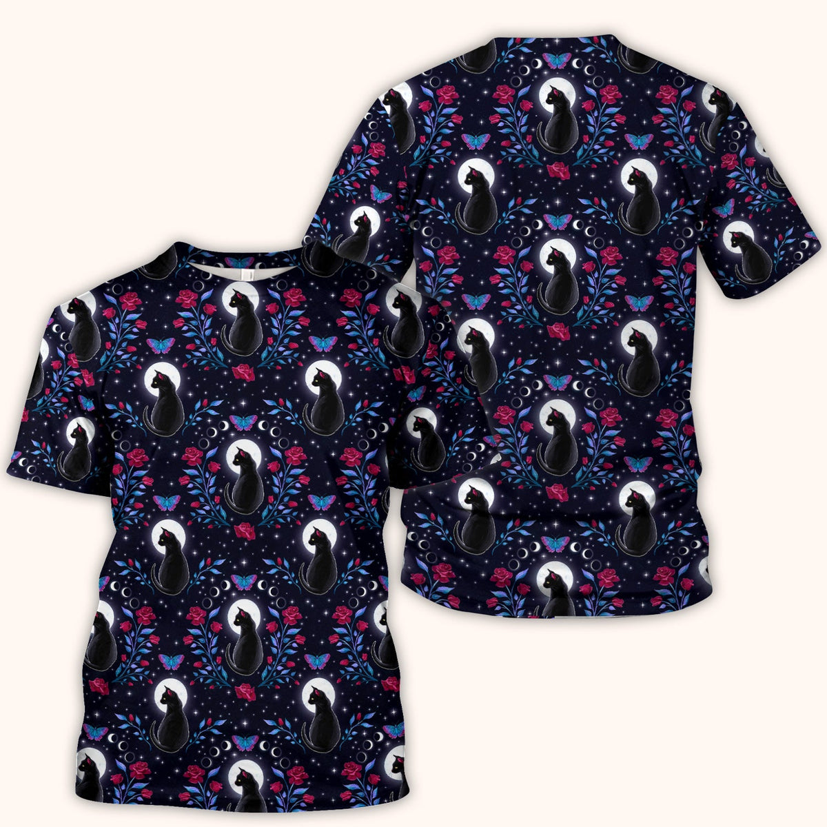 Black Cat Moon Rose Nurse Scrub Top