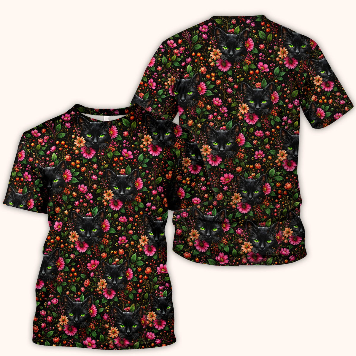 Adorable Black Cat Blossom Nurse Scrub Top