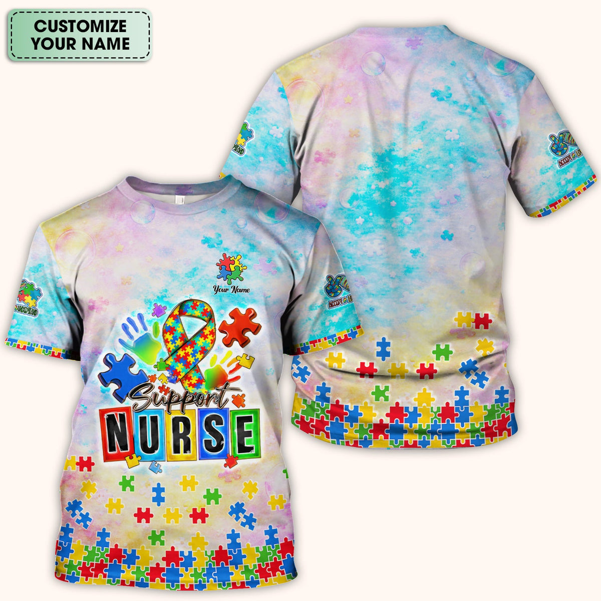 Personalized Autism Awareness Nurse Scrub Top
