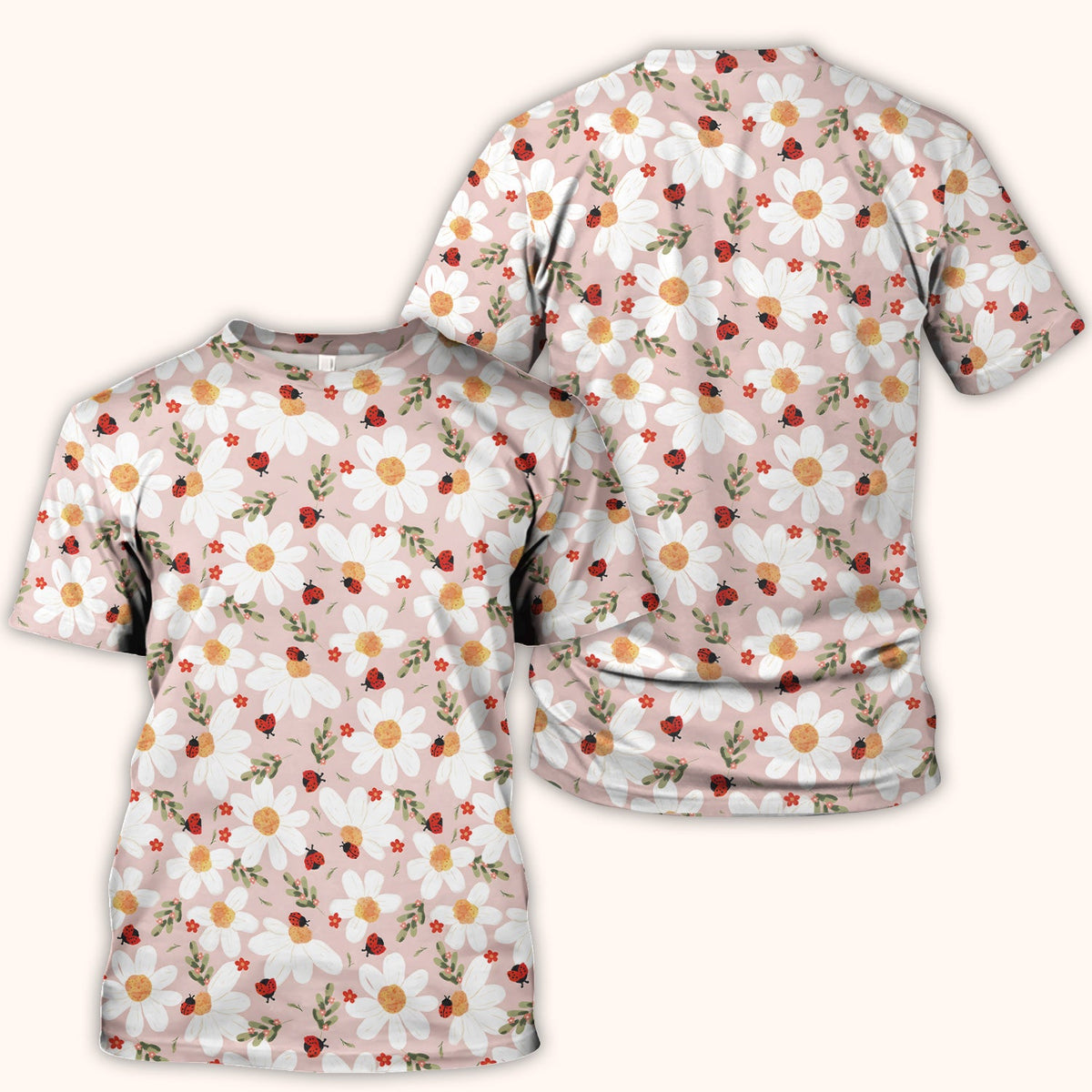 Daisy Ladybug Garden Blossom Pattern Scrub Top, Comfortable Scrubs for Nurses