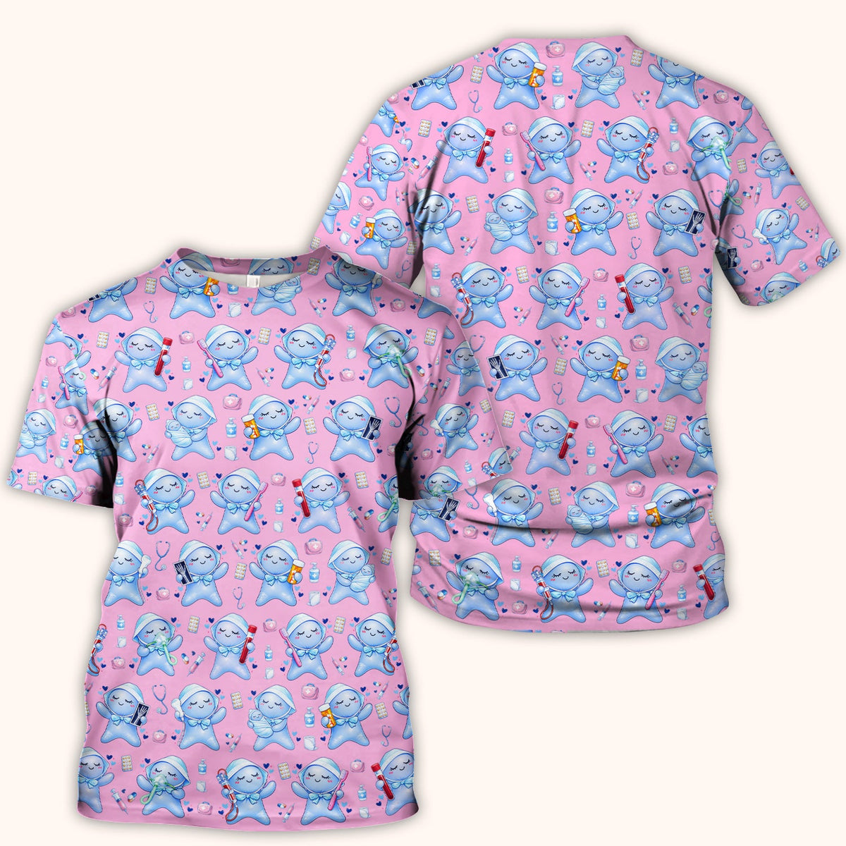 Dental Tooth Character Nurse Scrub Top