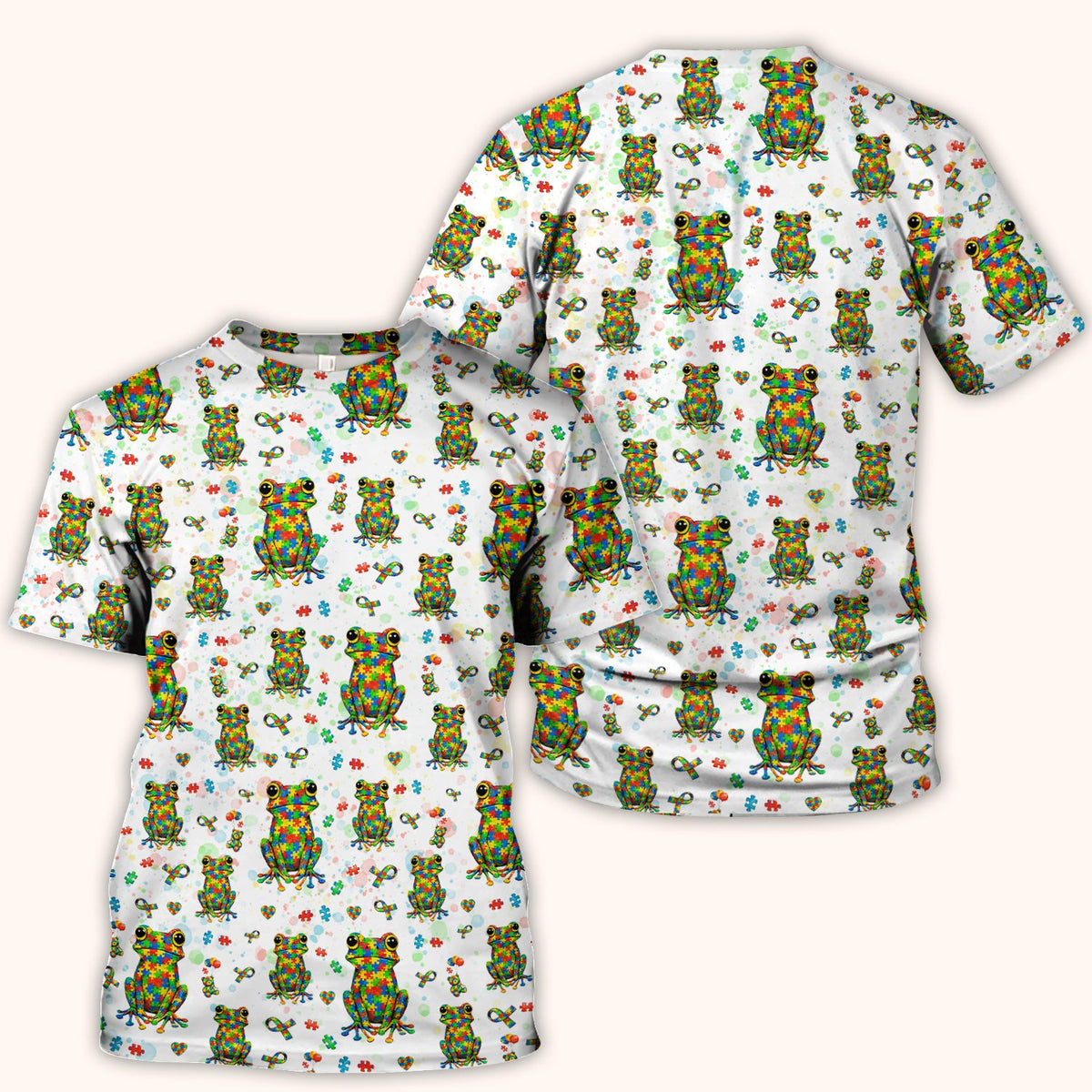 Colorful Autism Puzzle Frog Nurse Scrub Top