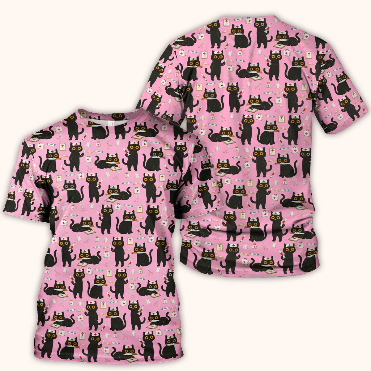 Cute Black Cat Nurse Scrub Top