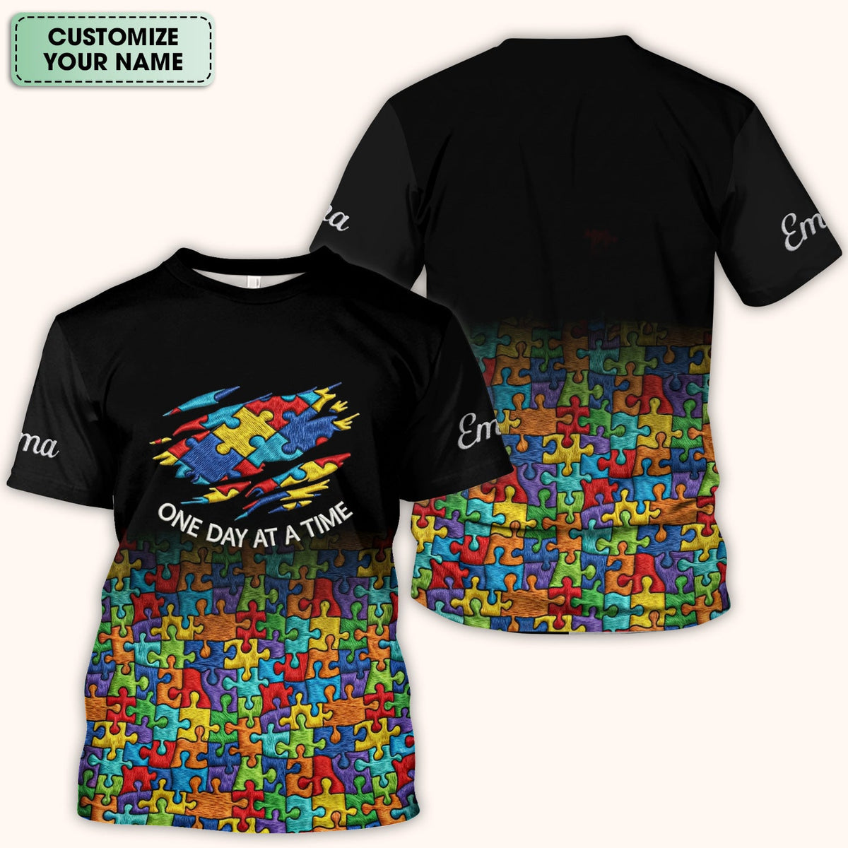 Personalized Autism Puzzle One Day At A Time Nurse Scrub Top